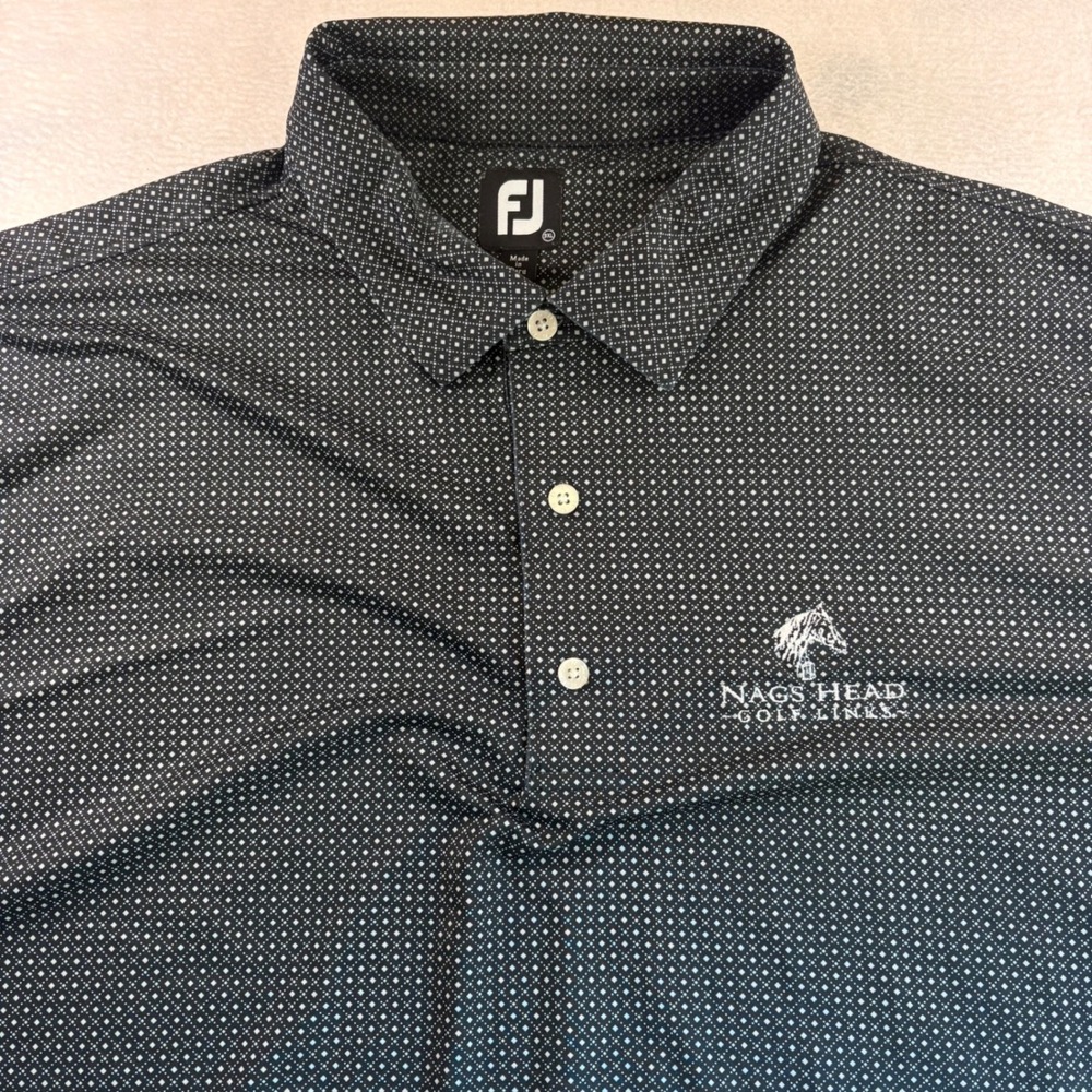 FootJoy Mens 3XL Nags Head Golf Links Polo Shirt Black Geometric Print Stretch
